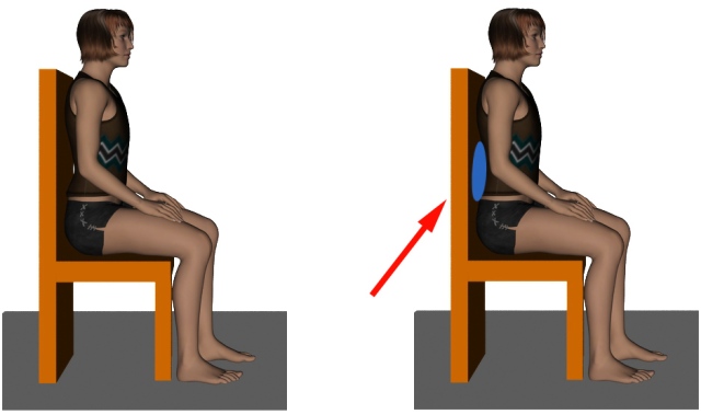Imagen explicativa de cómo sentarse con un cojín en la zona lumbar