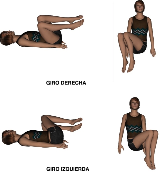 2ª parte del dibujo explicativo del ejercicio, muñeco piernas flexinoadas gira a ambos lados